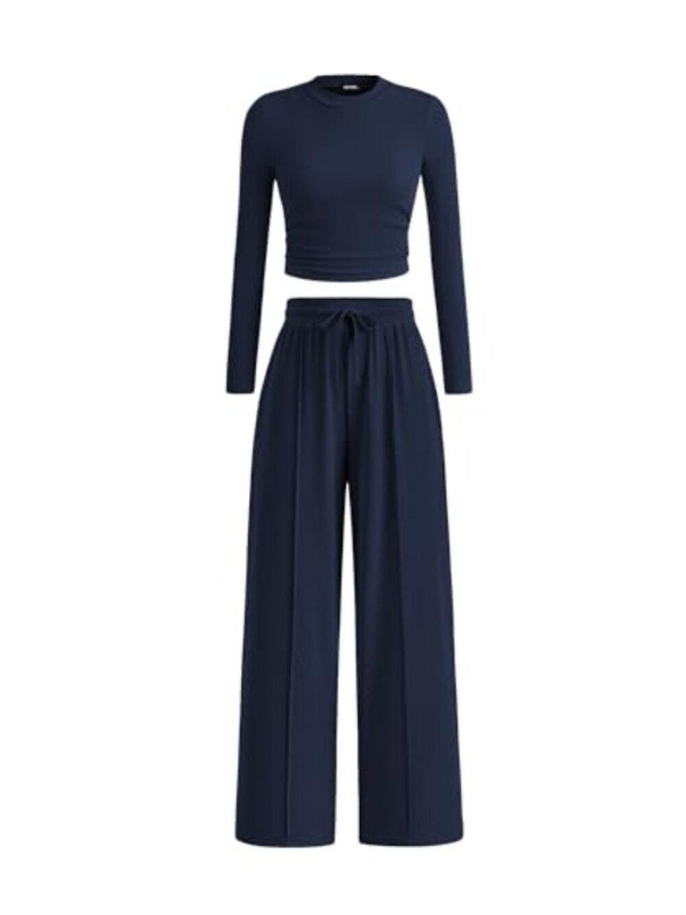 2 Piece Lounge Set for Women Ribbed Knit Crew Neck Crop Top Wide Leg Pants